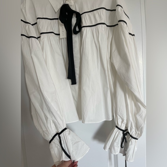 MARBLE White Blouse with Black Ribbon Detail - Picture 4 of 5
